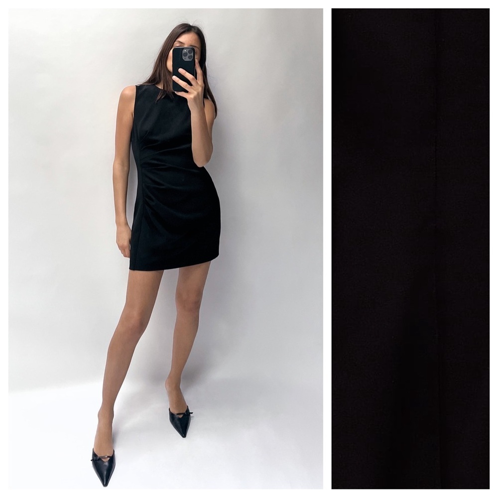 🌹NWT. Zara Black Gathered Round Neck Sleeveless Mini Dress. Size L.